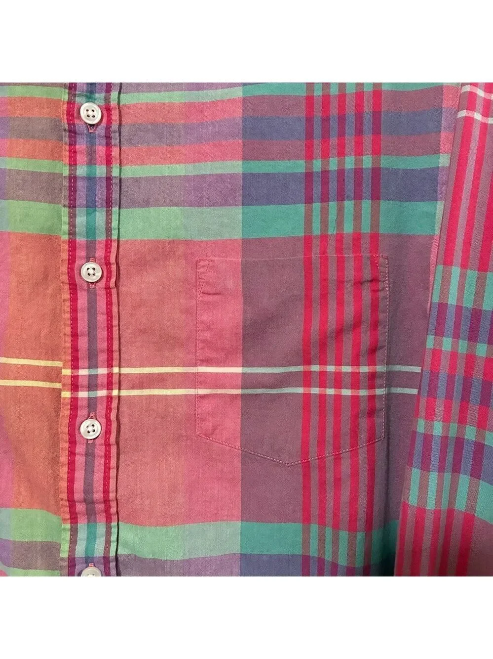 J.Crew Madras Plaid Button Down Shirt Men’s L Red Green Long Sleeve